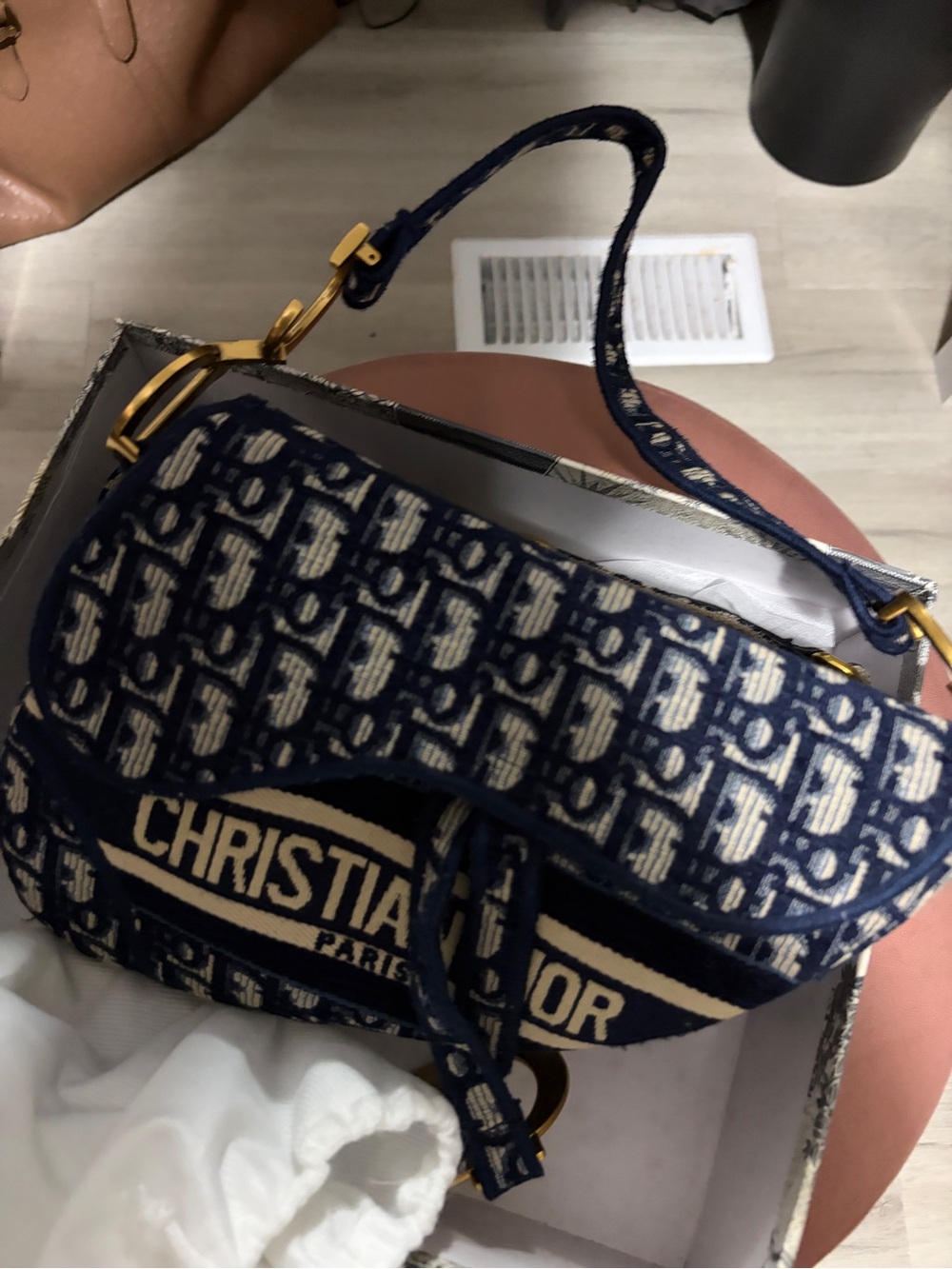 Dior Navy and Cream Saddle Bag - Designer Shoulder Bag